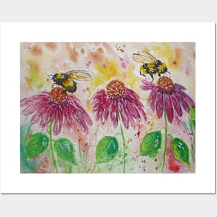 Bumblebees on Echinacea Posters and Art